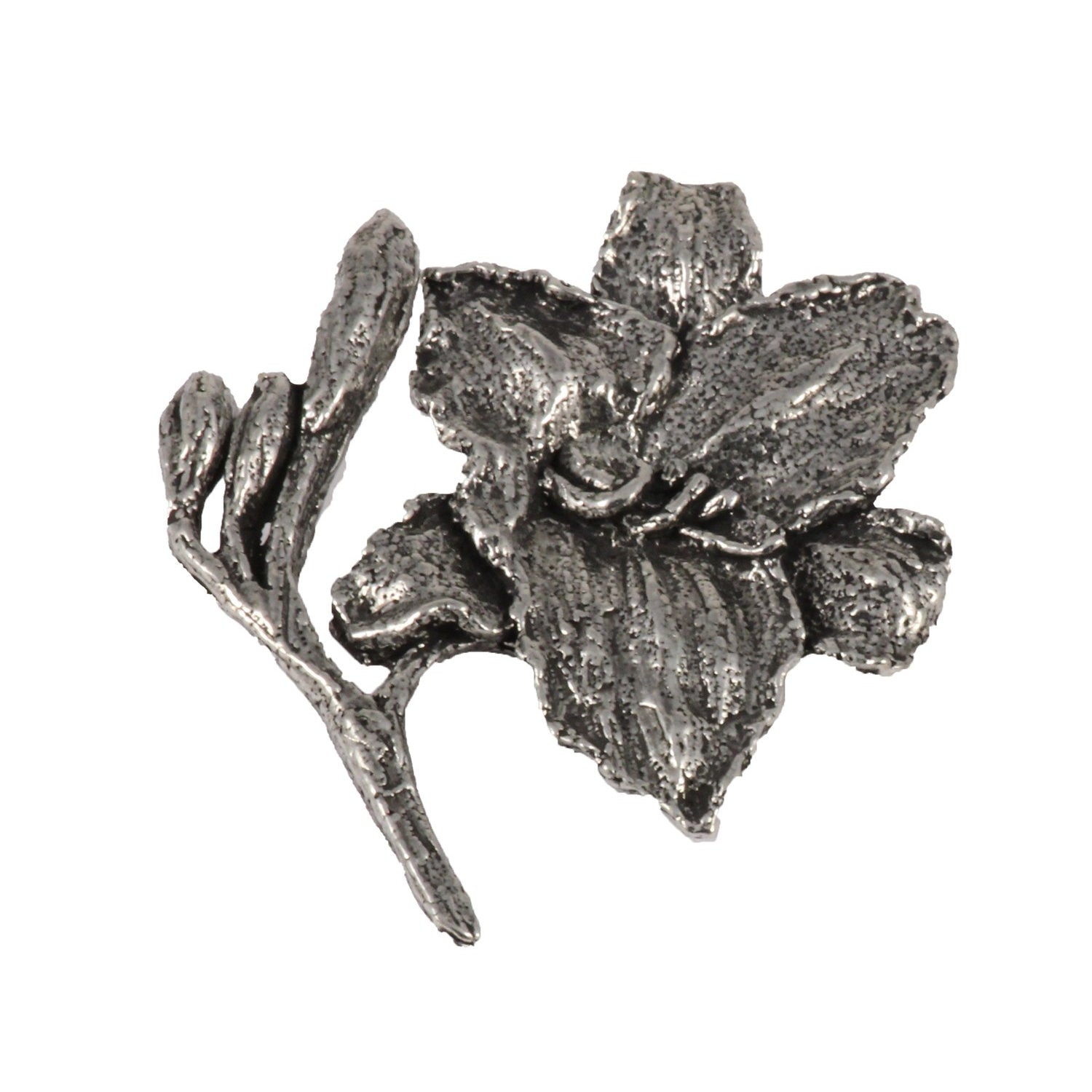 Detailed Antique Pewter Day Lilly Pin that can be worn on a hat, jacket, backpack, etc.