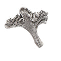 Detailed Antique Pewter Chanterelle Mushroom Pin that can be worn on a hat, jacket, backpack, etc.