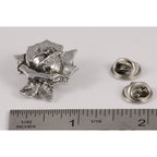 A handcrafted Rose Flower Pin next to a ruler, available for sale at Creativeartisan.com - the image offers a sense of scale