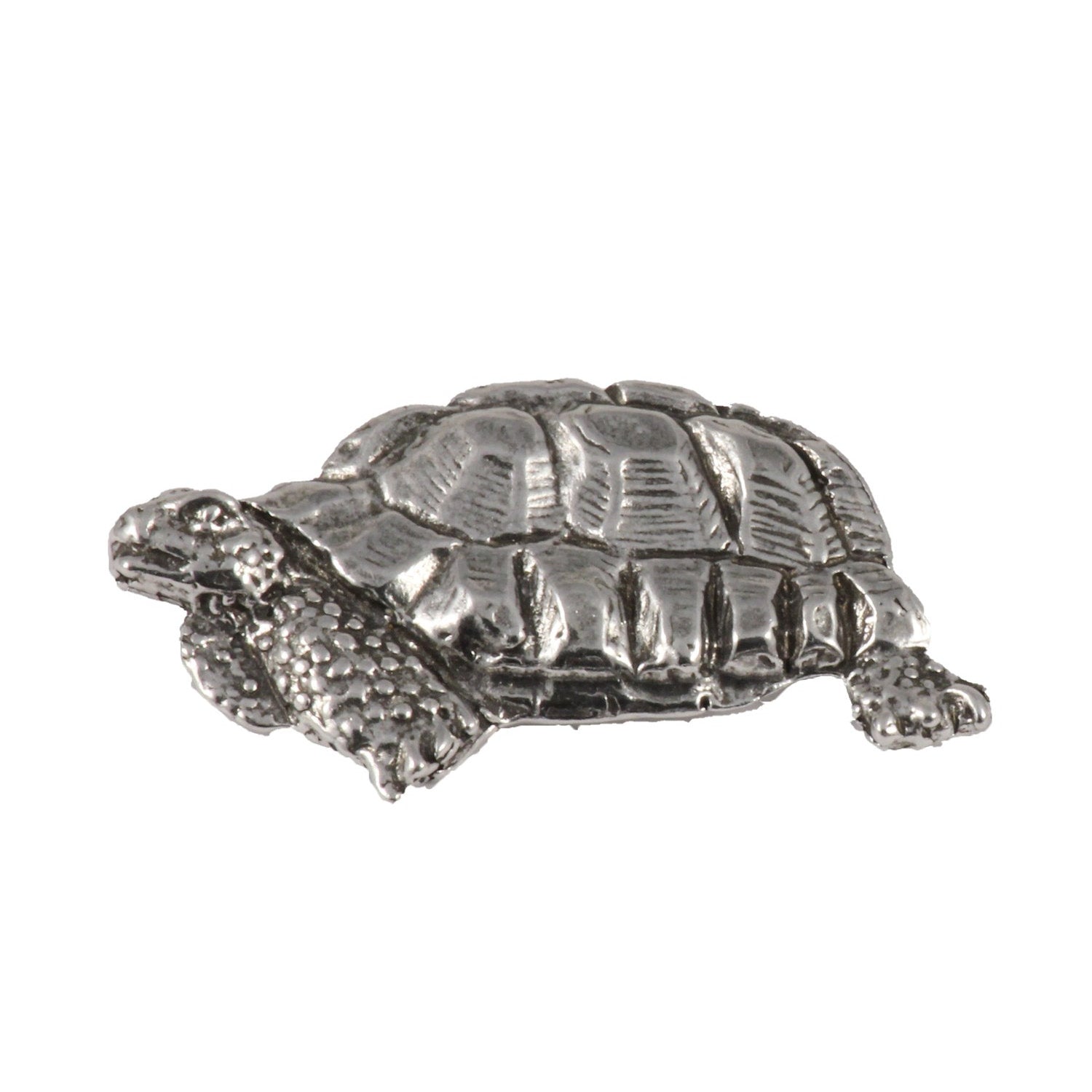 Detailed Antique Pewter Tortoise Pin that can be worn on a hat, jacket, backpack, etc.