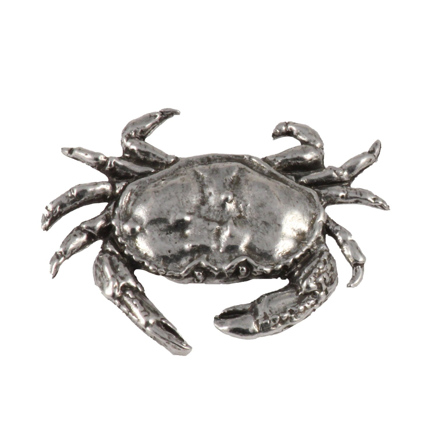 Detailed Antique Pewter Dungeness Crab Pin that can be worn on a hat, jacket, backpack, etc.