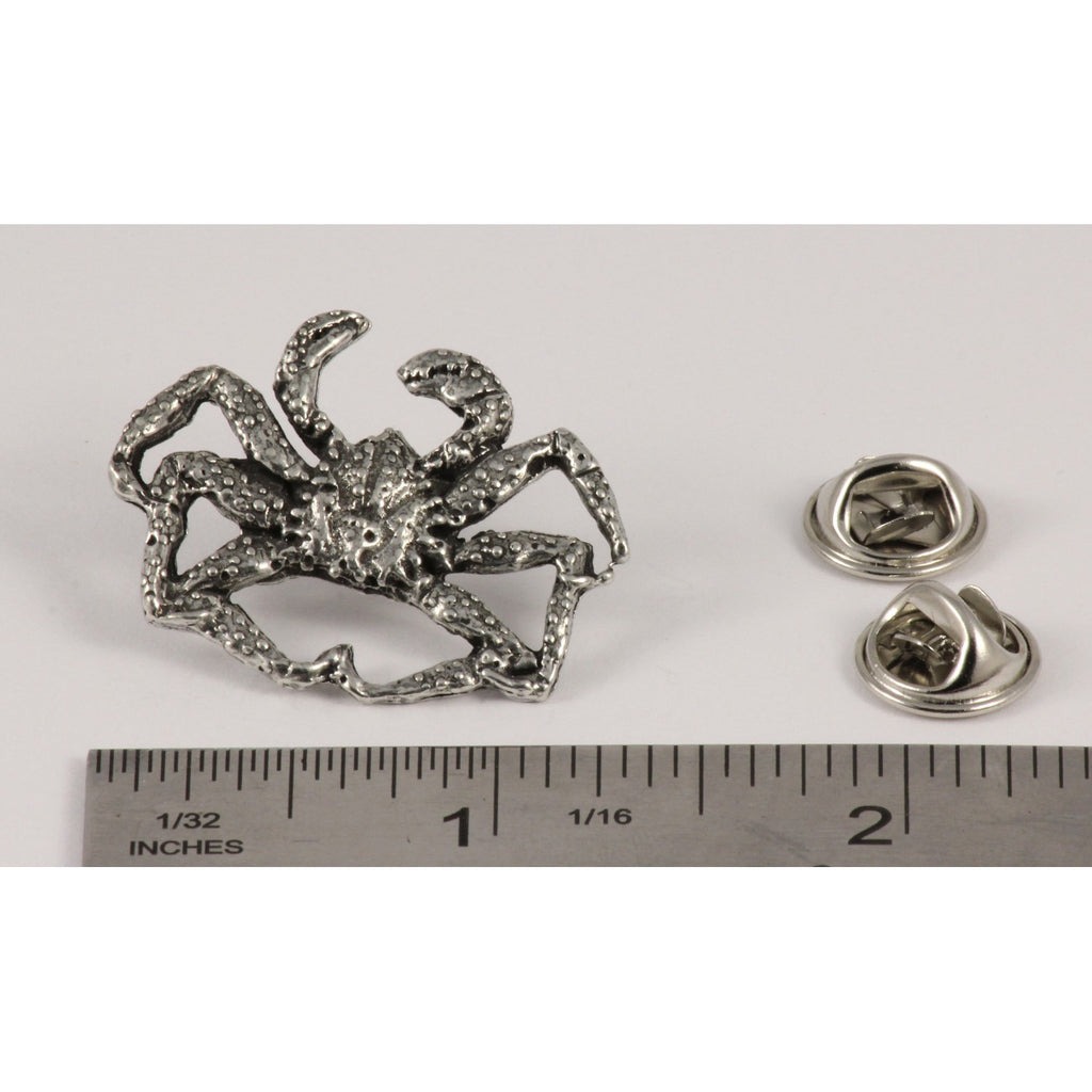 A handcrafted King Crab Pin next to a ruler, available for sale at Creativeartisan.com - the image offers a sense of scale