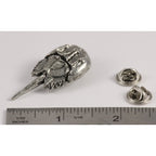 A handcrafted Horseshoe Crab Pin next to a ruler, available for sale at Creativeartisan.com - the image offers a sense of scale