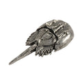 Detailed Antique Pewter Horseshoe Crab Pin that can be worn on a hat, jacket, backpack, etc.