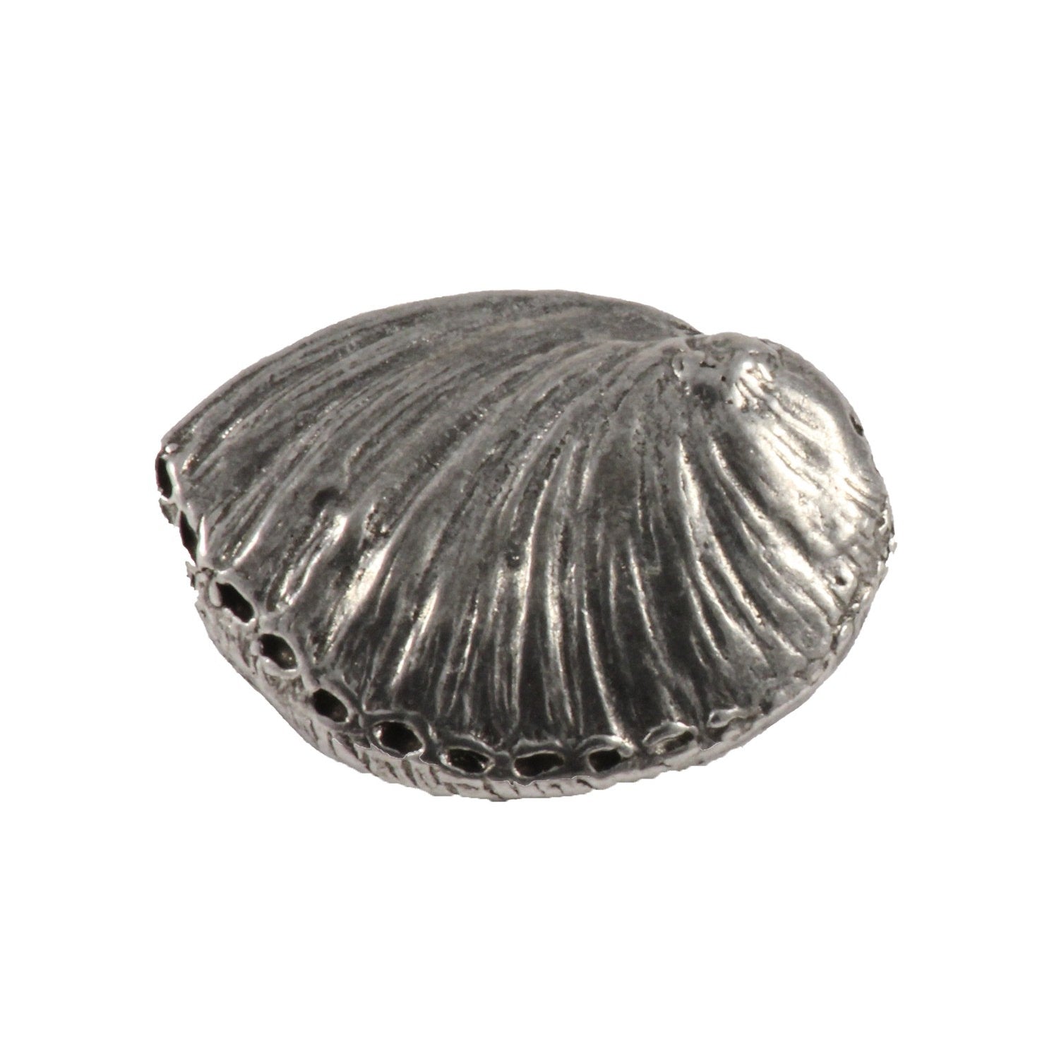Detailed Antique Pewter Abalone Shell Pin that can be worn on a hat, jacket, backpack, etc.