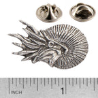 A handcrafted Nautilus Pin next to a ruler, available for sale at Creativeartisan.com - the image offers a sense of scale
