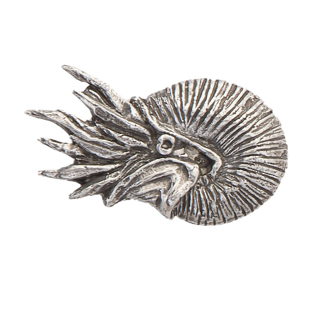 Detailed Antique Pewter Nautilus Pin that can be worn on a hat, jacket, backpack, etc.