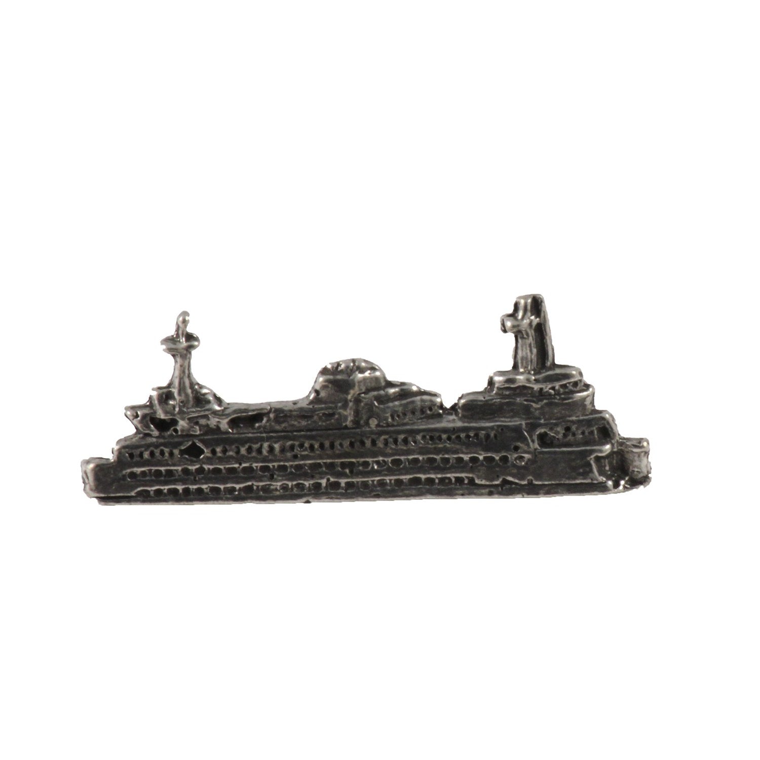 Detailed Antique Pewter Washington State Ferry Boat Pin that can be worn on a hat, jacket, backpack, etc.