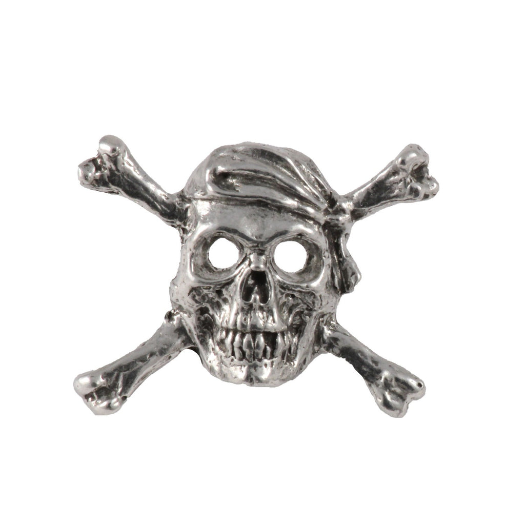 Detailed Antique Pewter Pirate Skull & Crossbones Pin that can be worn on a hat, jacket, backpack, etc.