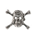 Detailed Antique Pewter Pirate Skull & Crossbones Pin that can be worn on a hat, jacket, backpack, etc.