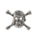 Detailed Antique Pewter Pirate Skull & Crossbones Pin that can be worn on a hat, jacket, backpack, etc.