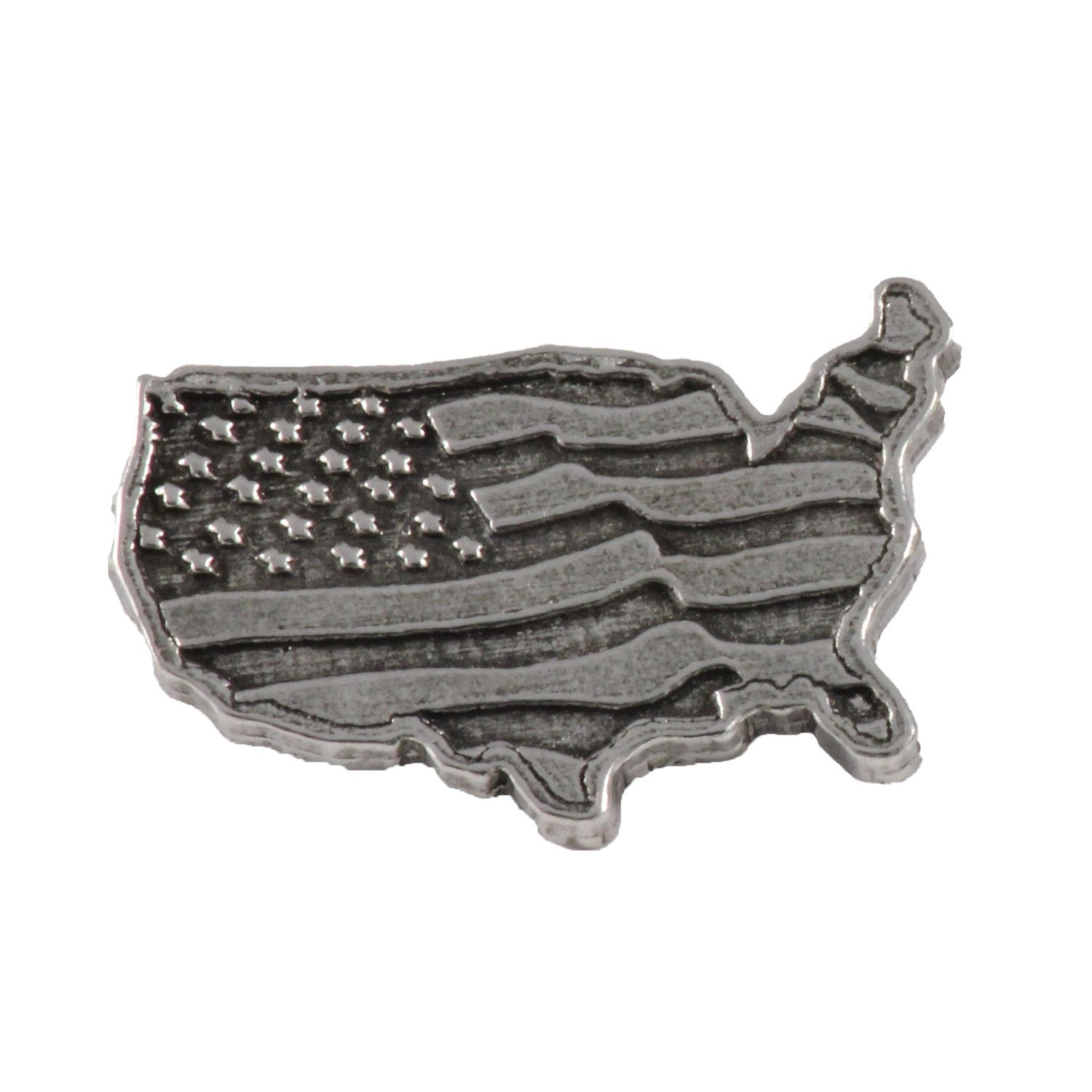 Detailed Antique Pewter American Flag In USA Outline Large Pin that can be worn on a hat, jacket, backpack, etc.