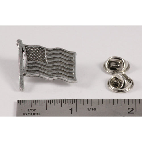 A handcrafted American Flag Waving Pin next to a ruler, available for sale at Creativeartisan.com - the image offers a sense of scale