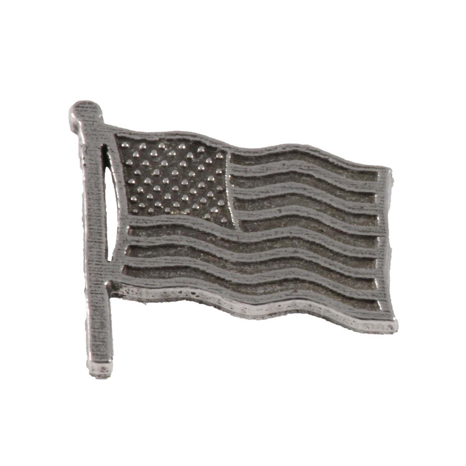 Detailed Antique Pewter American Flag Waving Pin that can be worn on a hat, jacket, backpack, etc.