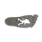 Detailed Antique Pewter Sasquatch (Bigfoot) Footprint Pin that can be worn on a hat, jacket, backpack, etc.