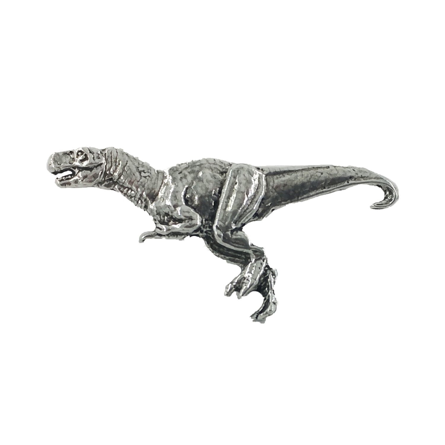 Detailed Antique Pewter Tyrannosaurus Rex Pin that can be worn on a hat, jacket, backpack, etc.