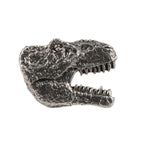 Detailed Antique Pewter Tyrannosaurus Rex Head Pin that can be worn on a hat, jacket, backpack, etc.