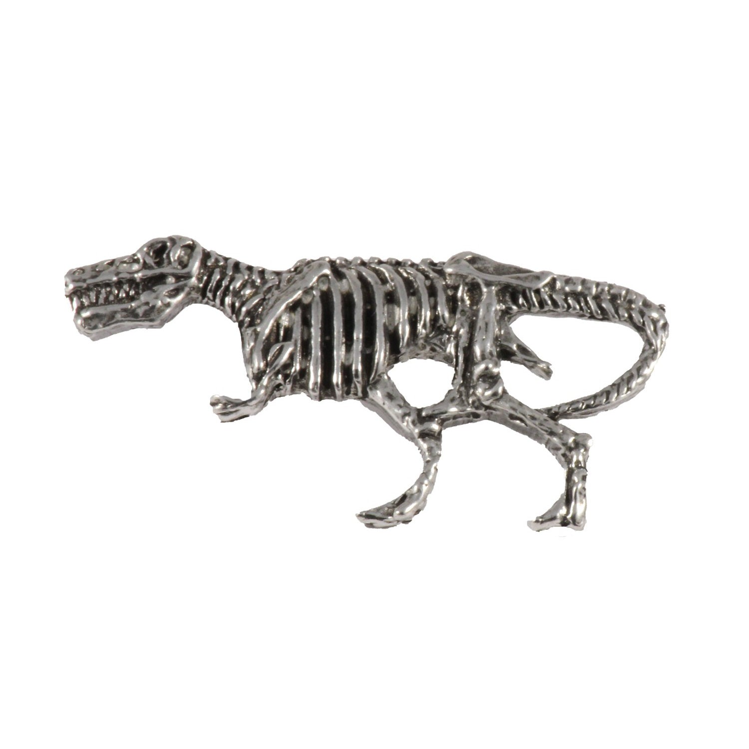 Detailed Antique Pewter Tyrannosaurus Rex Fossilized Body Pin that can be worn on a hat, jacket, backpack, etc.