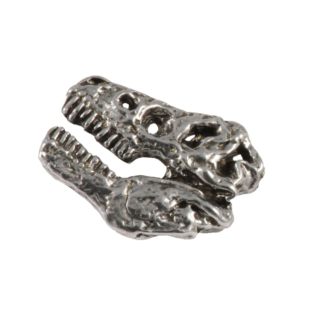 Detailed Antique Pewter Tyrannosaurus Rex Fossilized Head Pin that can be worn on a hat, jacket, backpack, etc.
