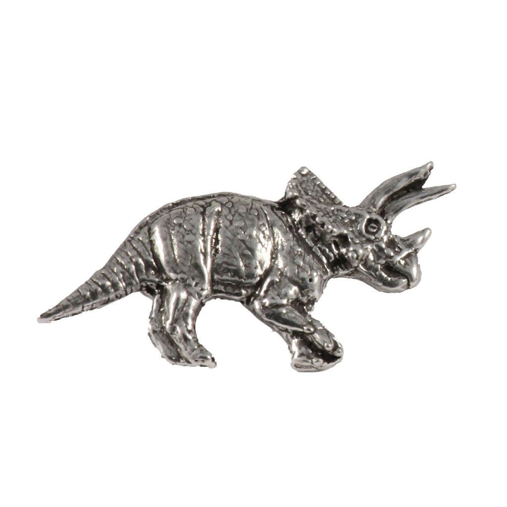 Detailed Antique Pewter Triceratops Pin that can be worn on a hat, jacket, backpack, etc.
