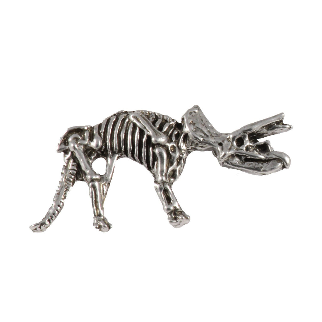 Detailed Antique Pewter Triceratops Fossilized Full Body Pin that can be worn on a hat, jacket, backpack, etc.
