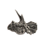 Detailed Antique Pewter Triceratops Head Pin that can be worn on a hat, jacket, backpack, etc.