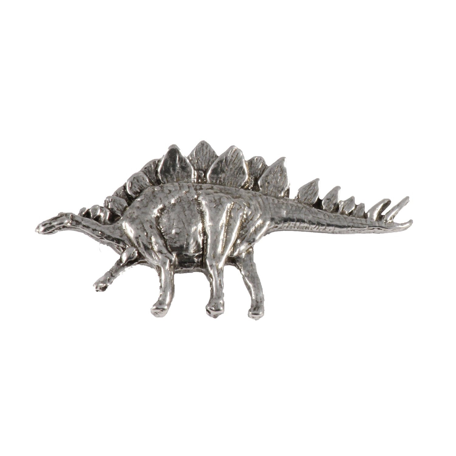 Detailed Antique Pewter Stegosaurus Pin that can be worn on a hat, jacket, backpack, etc.
