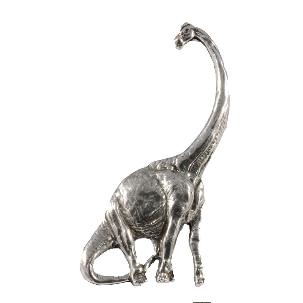 Detailed Antique Pewter Brontosaurus Pin that can be worn on a hat, jacket, backpack, etc.