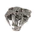 Detailed Antique Pewter Saber-toothed Cat Skull Pin that can be worn on a hat, jacket, backpack, etc.