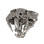 Detailed Antique Pewter Saber-toothed Cat Skull Pin that can be worn on a hat, jacket, backpack, etc.