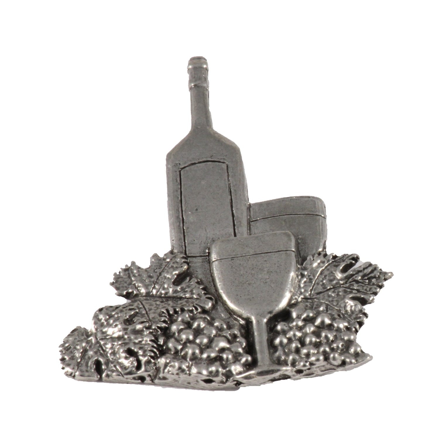 Detailed Antique Pewter White Wine Bottle & Glass Pin that can be worn on a hat, jacket, backpack, etc.