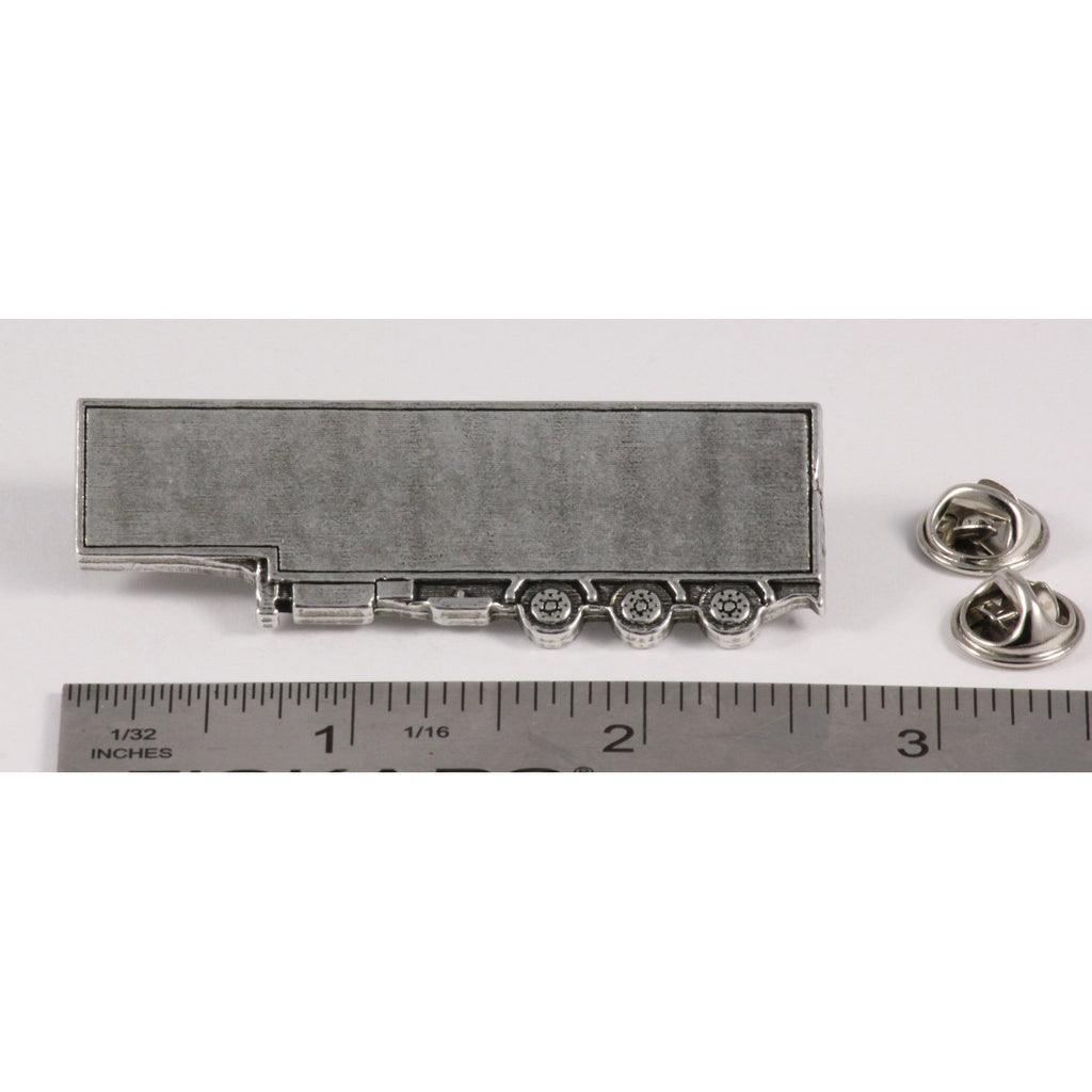 A handcrafted Semi Truck Trailer Pin next to a ruler, available for sale at Creativeartisan.com - the image offers a sense of scale