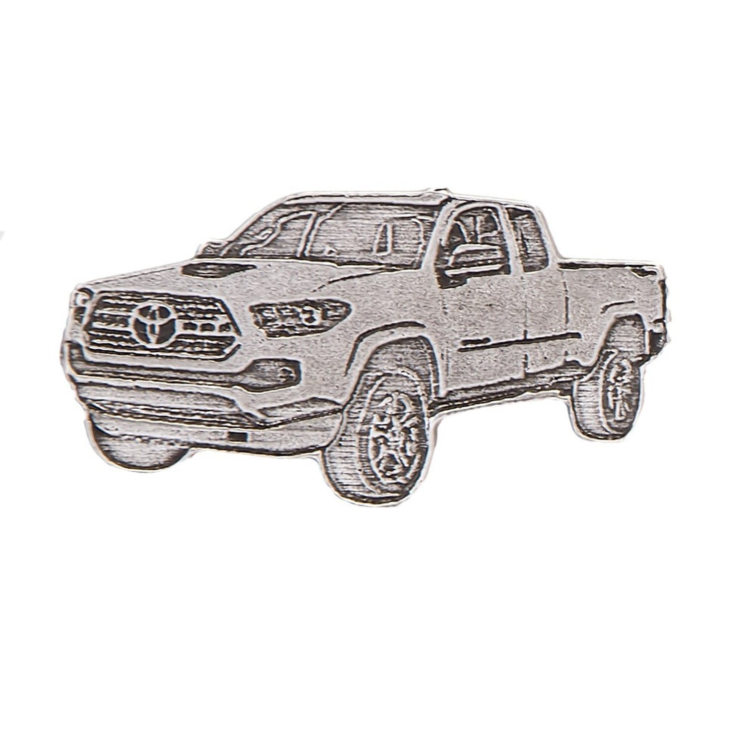 Detailed Antique Pewter Tacoma Truck Pin that can be worn on a hat, jacket, backpack, etc.