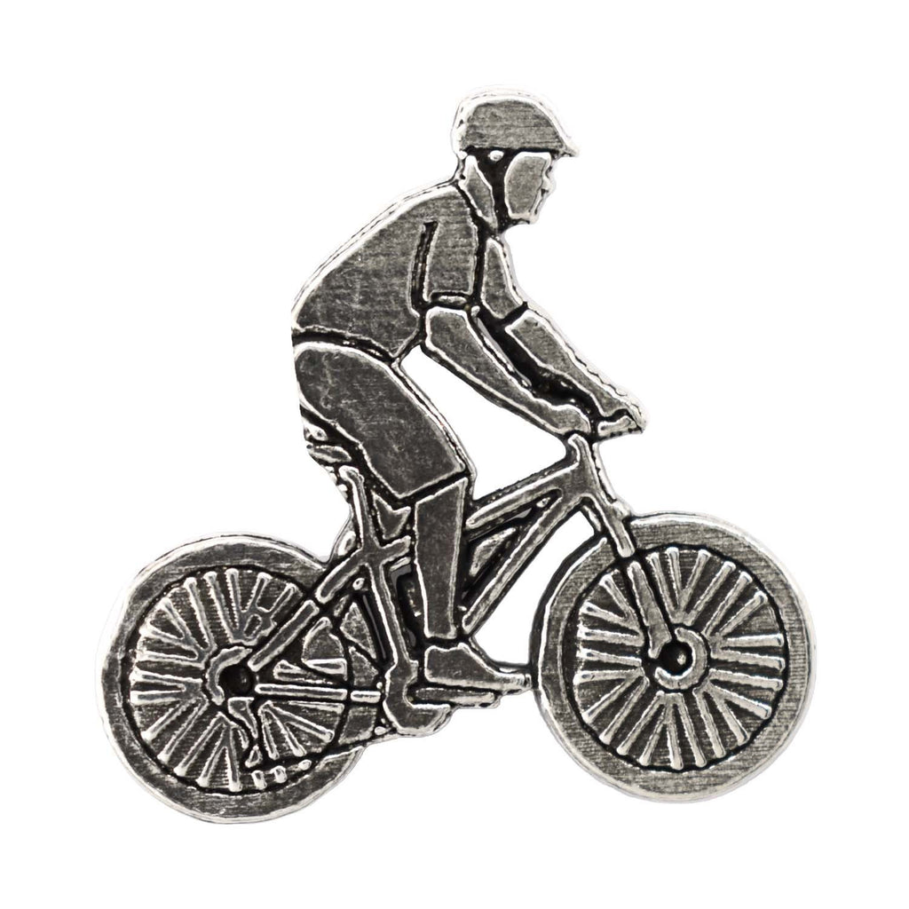 Detailed Antique Pewter Bicycler Pin that can be worn on a hat, jacket, backpack, etc.