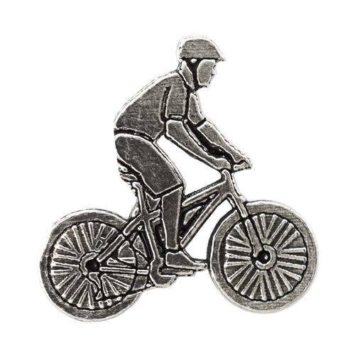 Detailed Antique Pewter Bicycler Pin that can be worn on a hat, jacket, backpack, etc.