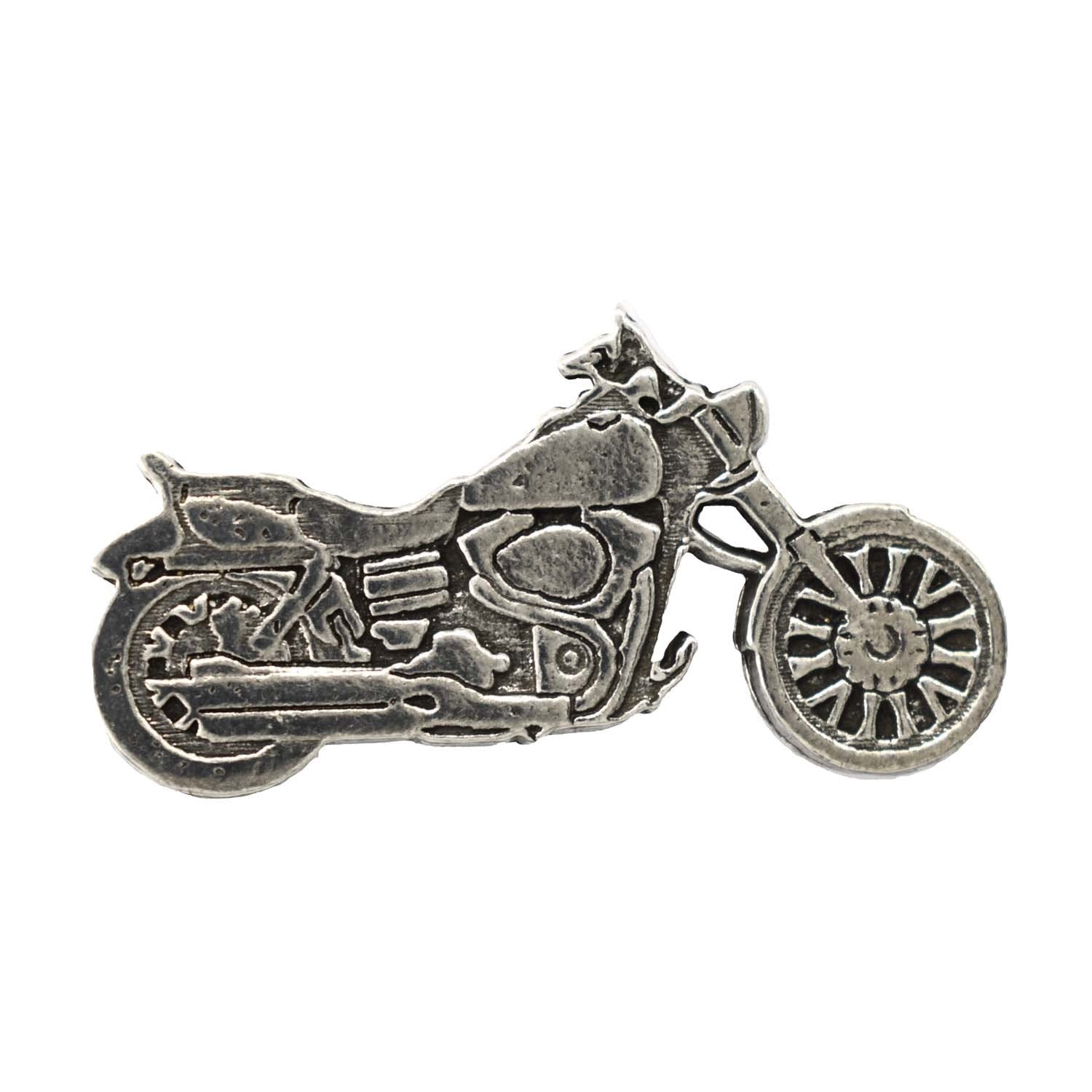 Detailed Antique Pewter Motorcycle Pin that can be worn on a hat, jacket, backpack, etc.