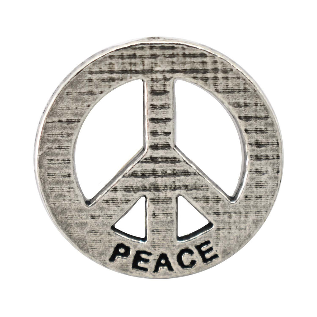 Detailed Antique Pewter Peace Imprinted with Peace Pin that can be worn on a hat, jacket, backpack, etc.