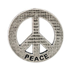 Detailed Antique Pewter Peace Imprinted with Peace Pin that can be worn on a hat, jacket, backpack, etc.