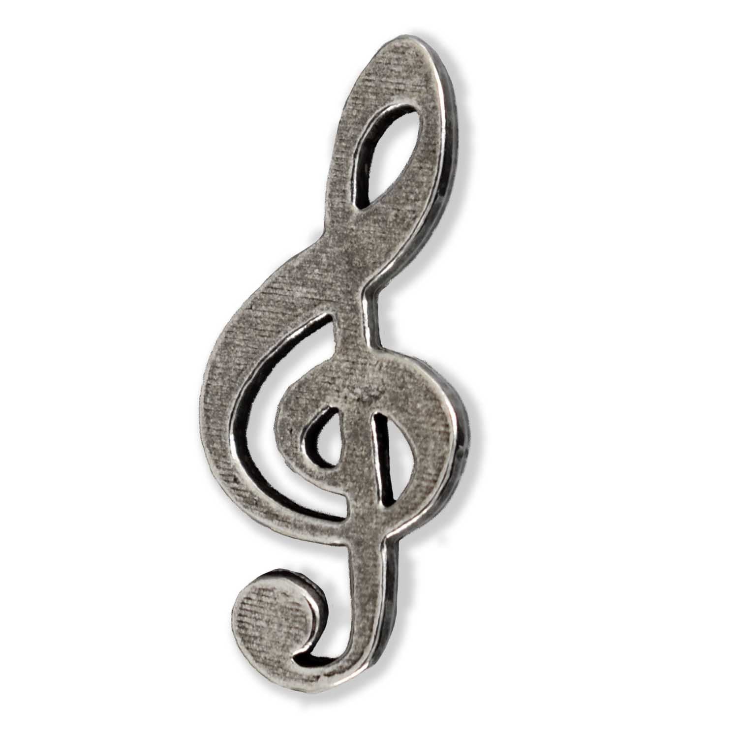 Detailed Antique Pewter Treble Clef / Musical Note Pin that can be worn on a hat, jacket, backpack, etc.