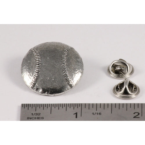 A handcrafted Baseball Pin next to a ruler, available for sale at Creativeartisan.com - the image offers a sense of scale