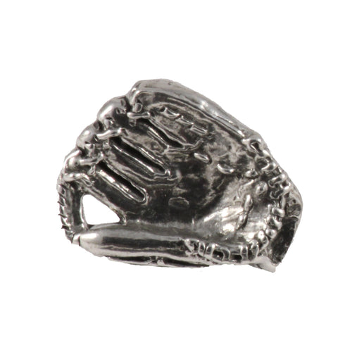 Detailed Antique Pewter Baseball Glove Pin that can be worn on a hat, jacket, backpack, etc.