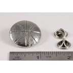 A handcrafted Basketball Pin next to a ruler, available for sale at Creativeartisan.com - the image offers a sense of scale