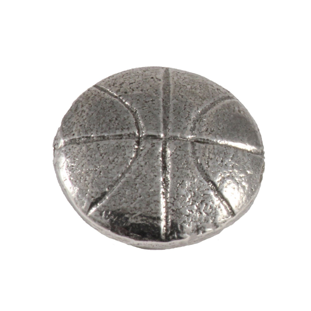 Detailed Antique Pewter Basketball Pin that can be worn on a hat, jacket, backpack, etc.