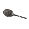 Detailed Antique Pewter Tennis Racquet Pin that can be worn on a hat, jacket, backpack, etc.