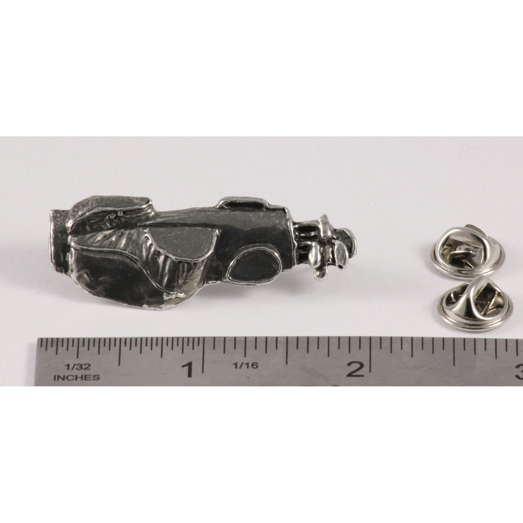 A handcrafted Golf Bag Pin next to a ruler, available for sale at Creativeartisan.com - the image offers a sense of scale