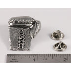 A handcrafted Boxing Glove Pin next to a ruler, available for sale at Creativeartisan.com - the image offers a sense of scale