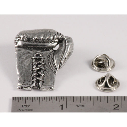 A handcrafted Boxing Glove Pin next to a ruler, available for sale at Creativeartisan.com - the image offers a sense of scale
