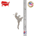 A handcrafted Muay Thai Fighter Pin next to a ruler, available for sale at Creativeartisan.com - the image offers a sense of scale