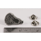 A handcrafted La Crosse Large Head Pin next to a ruler, available for sale at Creativeartisan.com - the image offers a sense of scale
