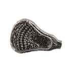 Detailed Antique Pewter La Crosse Large Head Pin that can be worn on a hat, jacket, backpack, etc.